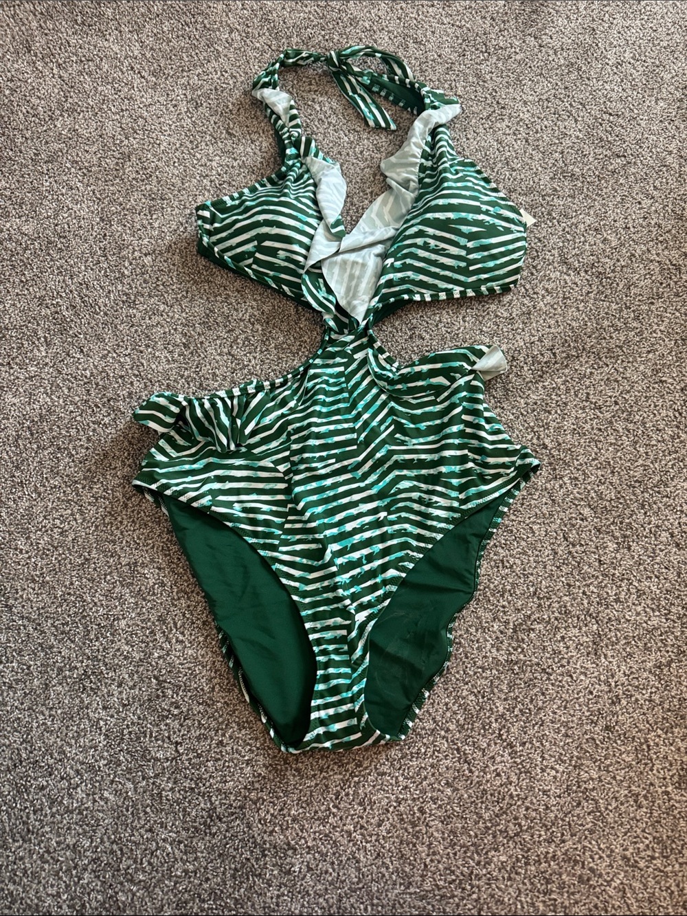 aerie Green and White Striped One-Piece Swimsuit